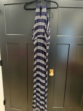 LOFT Navy and White Striped Maxi Dress
